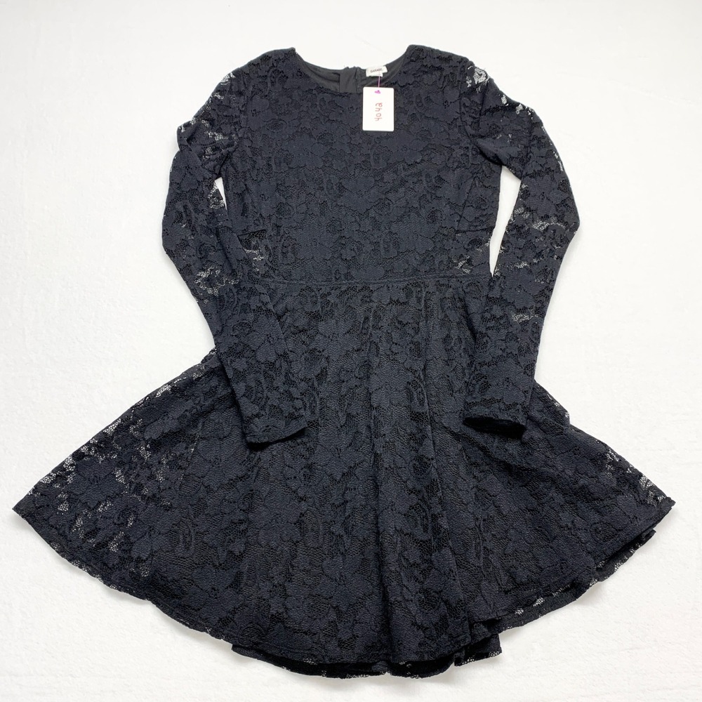 Garage Black Floral Lace Skater‎ Dress Womens Size M Long Sleeve Exposed Zipper